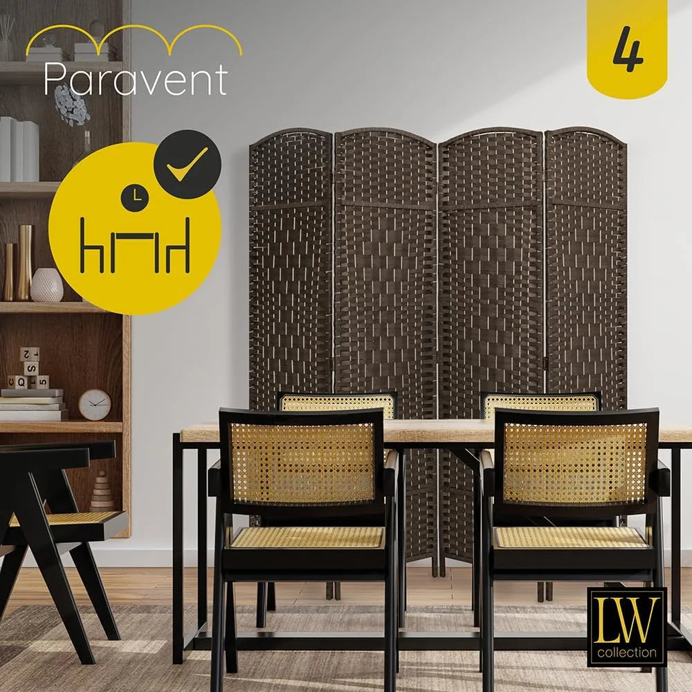 LW Collection Room divider Brown Rattan - Room screens 4 panels - Divider 170x160 cm