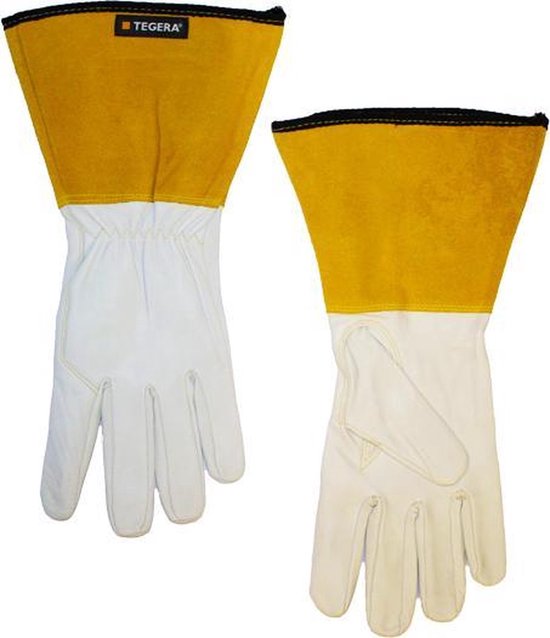 Gant de soudage Tegera 118A de haute qualité - Cuir de chèvre pleine fleur blanc/marron - Taille 9/L