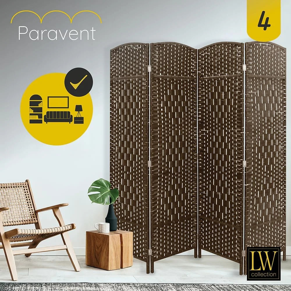 LW Collection Room Divider Brown Rattan Room Divider 4 Panels Divider 170 x 160 cm