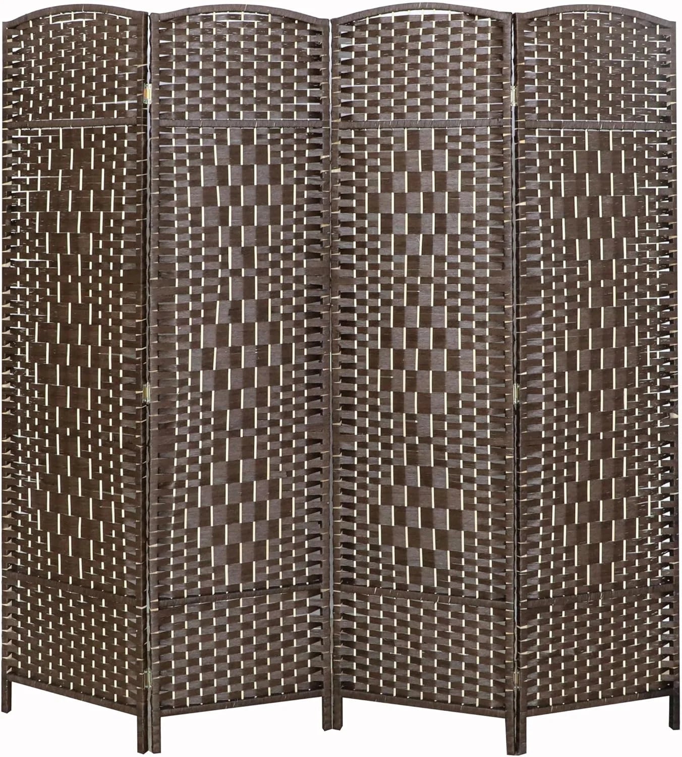 LW Collection Room Divider Brown Rattan Room Divider 4 Panels Divider 170 x 160 cm
