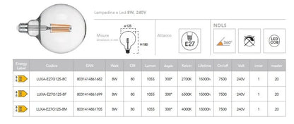 ED Globe G125 E27 8w 1055lm 2700k ø125 CLEAR