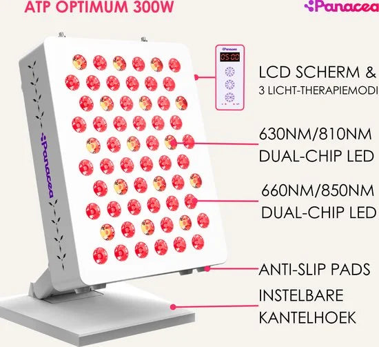 Panacea ATP Optimum 300 LED Rood en Infrarood Lamp Anti Age Collageen - Spieren en Gewrichten - Lichttherapie - Stress & Vermoeidheid