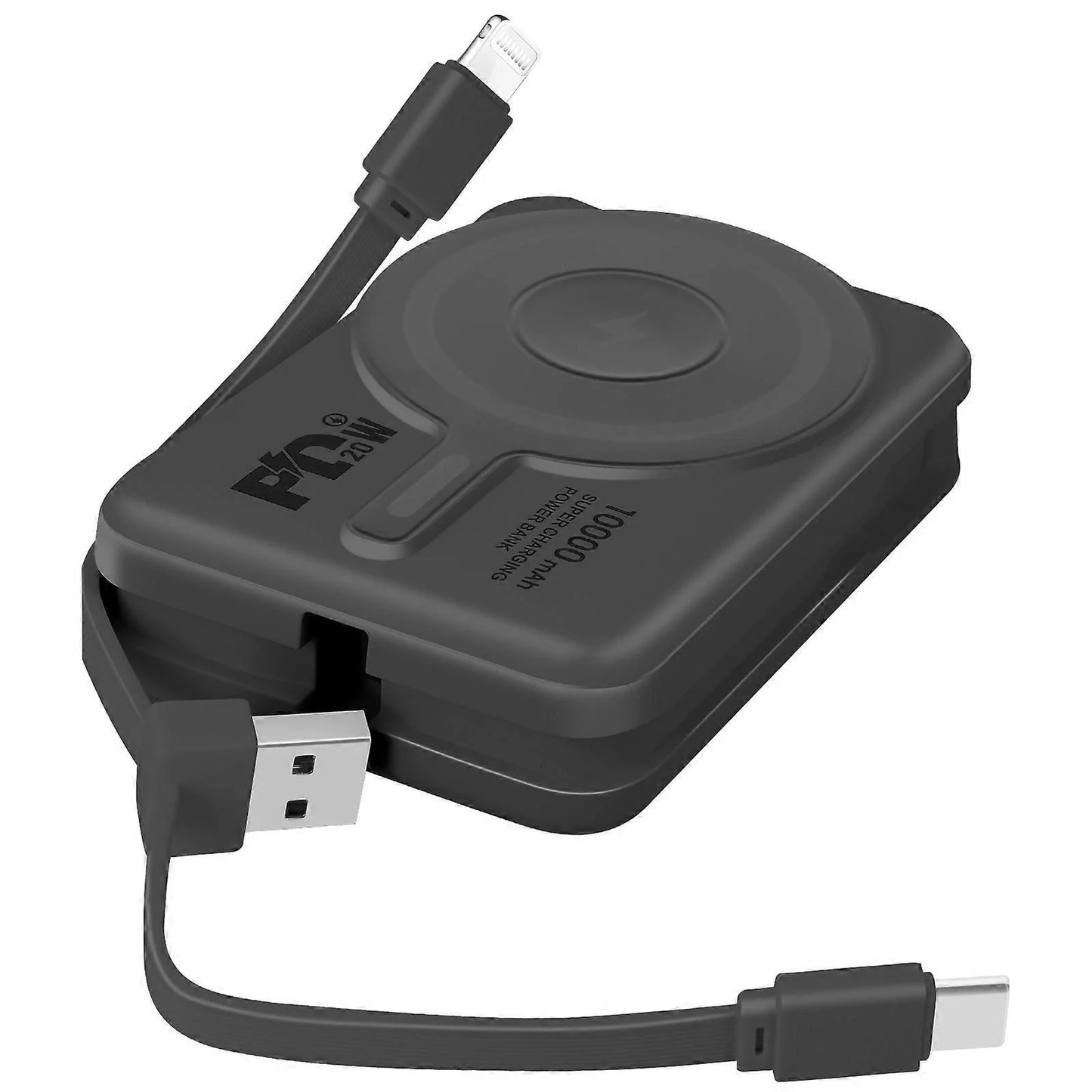 MagSafe Externe Oplader 10000mAh iPhone Lightning en USB C Kabel, Zwart