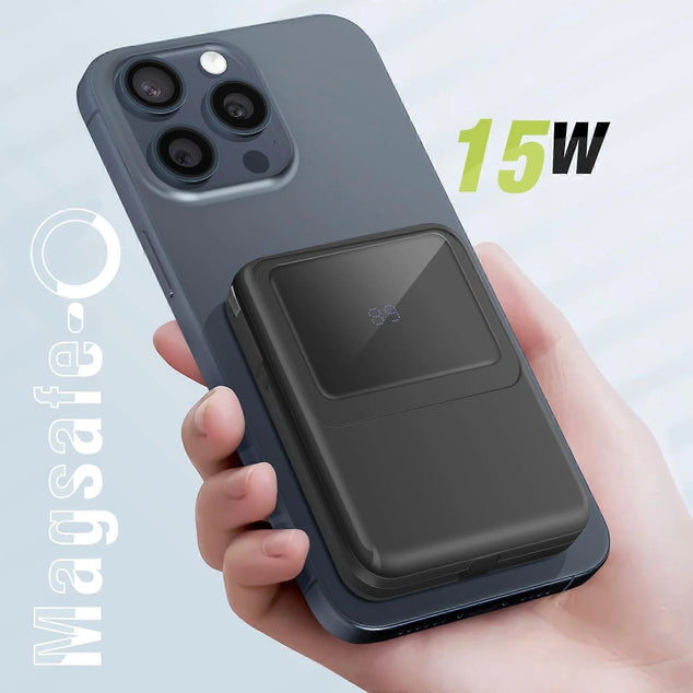 MagSafe Externe Oplader 10000mAh iPhone Lightning en USB C Kabel, Zwart