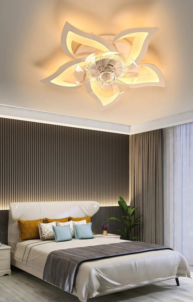 5 blads Lotus Ventilator Lamp - Plafondventilator - Afstandsbediening - Dimmer - 3 Standen Ventilator 69cm