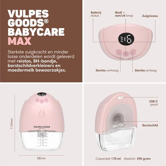 Vulpes Goods BabyCare  Dubbele elektrische handsfree Kolf - 2 Stuks - Max