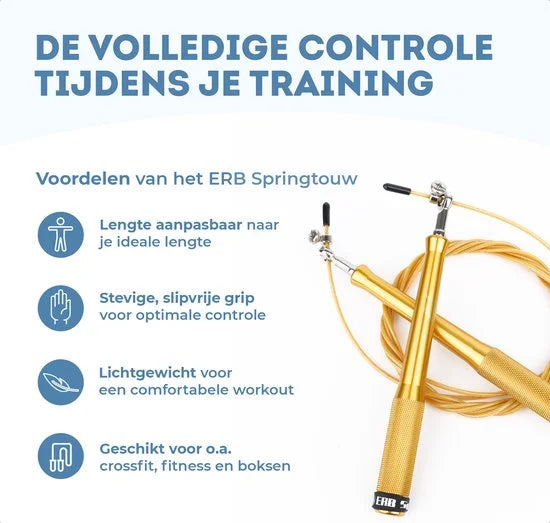 ERB® Professioneel Crossfit & Fitness Springtouw - Speedrope - Jump Rope - Verstelbaar - Volwassenen & Kinderen – Geel