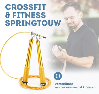 ERB® Professioneel Crossfit & Fitness Springtouw - Speedrope - Jump Rope - Verstelbaar - Volwassenen & Kinderen – Geel