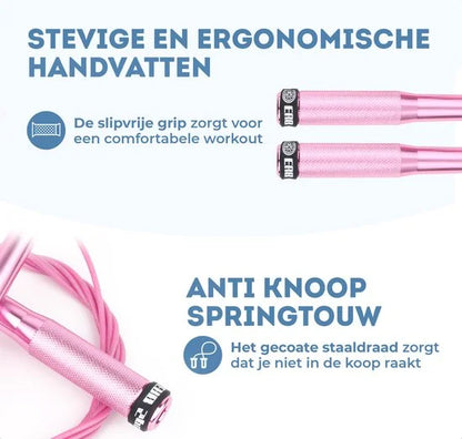 ERB® Professioneel Crossfit & Fitness Springtouw - Speedrope - Jump Rope – Verstelbaar Gewicht - Volwassenen & Kinderen – Roze