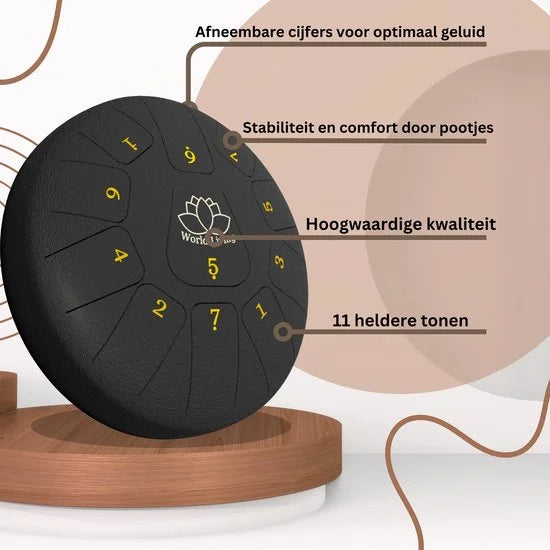 World Living Handpan 30cm- Steel Tongue Drum - Hand Klankschaal incl. Lesboek & Beschermtas - Hangdrum