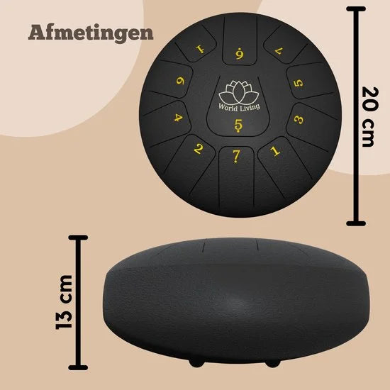 World Living Handpan 30cm- Steel Tongue Drum - Hand Klankschaal incl. Lesboek & Beschermtas - Hangdrum