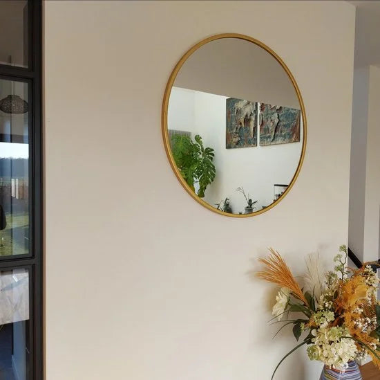 Industrial Movements - Spiegel – Ø80 – Wandspiegel – 2 cm dikke rand -Spiegel Rond – Spiegel goud Metaal – 80cm Diameter