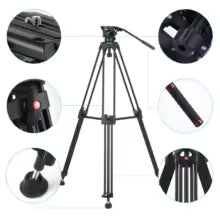 Andoer D1801 Professionele Fotografie Statief Aluminium Panorama Hoofd 3 Sectie Laadvermogen 10kg voor DSLR Camera Camcorder