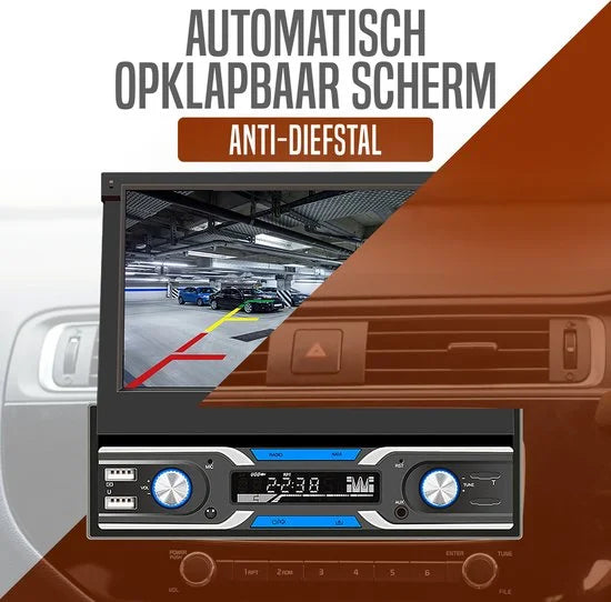 Boscer 1Din Autoradio - Android 10 - Navigatiesysteem - 7' HD Gemotoriseerd klapscherm - 2+32GB - USB, Aux, Bluetooth, WIFI - Achteruitrijcamera