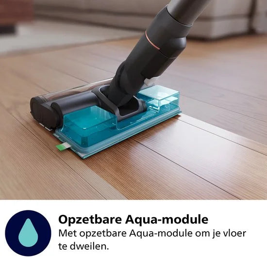Philips Steelstofzuiger met Dweilfunctie XC7055/01 Aqua - Draadloos en Zonder Zak - Zuigmond met LED Verlichting