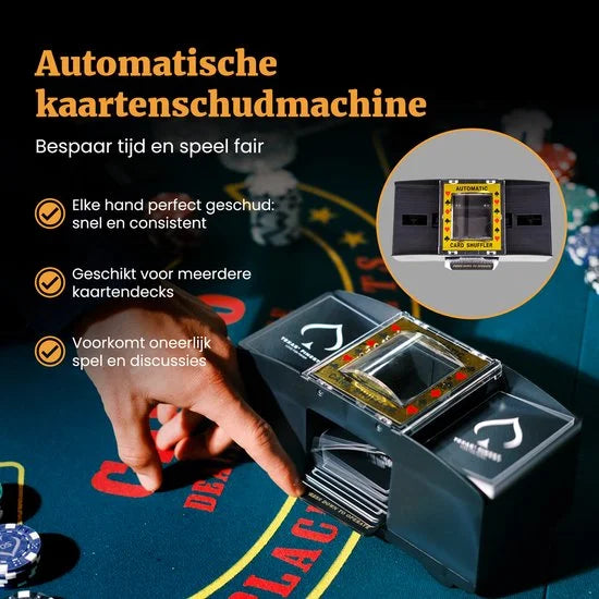Golden Pokerset 600 Chips - Kaartschudmachine & Pokermat - Pokerkoffer met Kaarten - Pokerkleed - Poker
