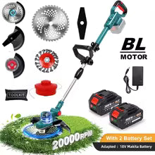 Draadloze grasmaaier, borstelloze motor, elektrische grastrimmer met 2 batterijen, verstelbare hoek, telescopisch snoeien, tuingereedschap, draad