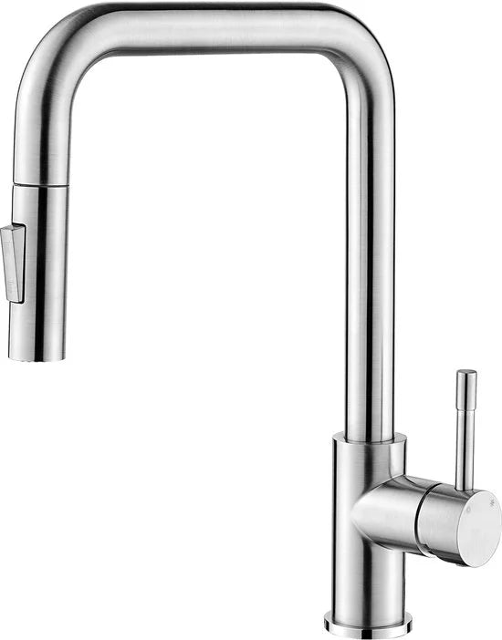 CECIPA max Keukenkraan Met Uittrekbare Uitloop - Handdouche - 2 straalsoorten- -360° Draaibaar - RVS- Flexibele Slang - Zilver