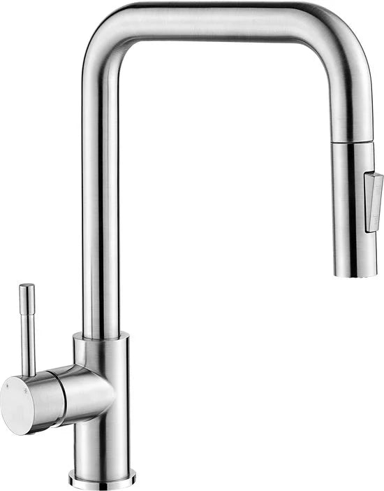 CECIPA max Keukenkraan Met Uittrekbare Uitloop - Handdouche - 2 straalsoorten- -360° Draaibaar - RVS- Flexibele Slang - Zilver