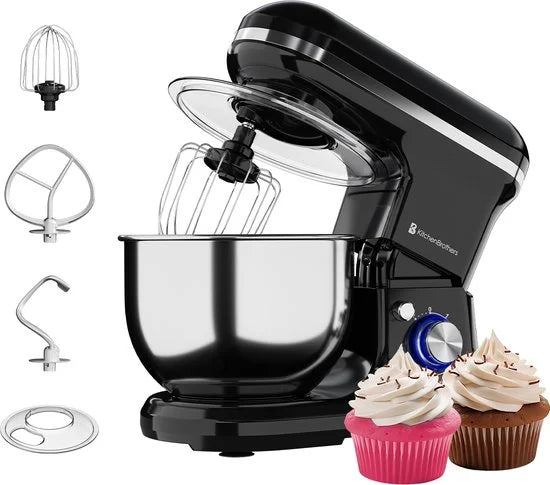 KitchenBrothers 1200W Keukenmachine - Keukenrobot - 5L - Mixer met Mengkom - Keukenmixer - Zwart