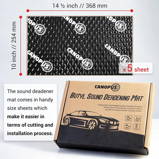 CANOPUS Car Sound Deadening Mat  80 mil 5 sqft  Pack of 5 Sheets  Butyl Sound Deadener Mat  Audio Car Sound Dampening Material for Car Trunk  Door  Floor and Ceiling  Black
