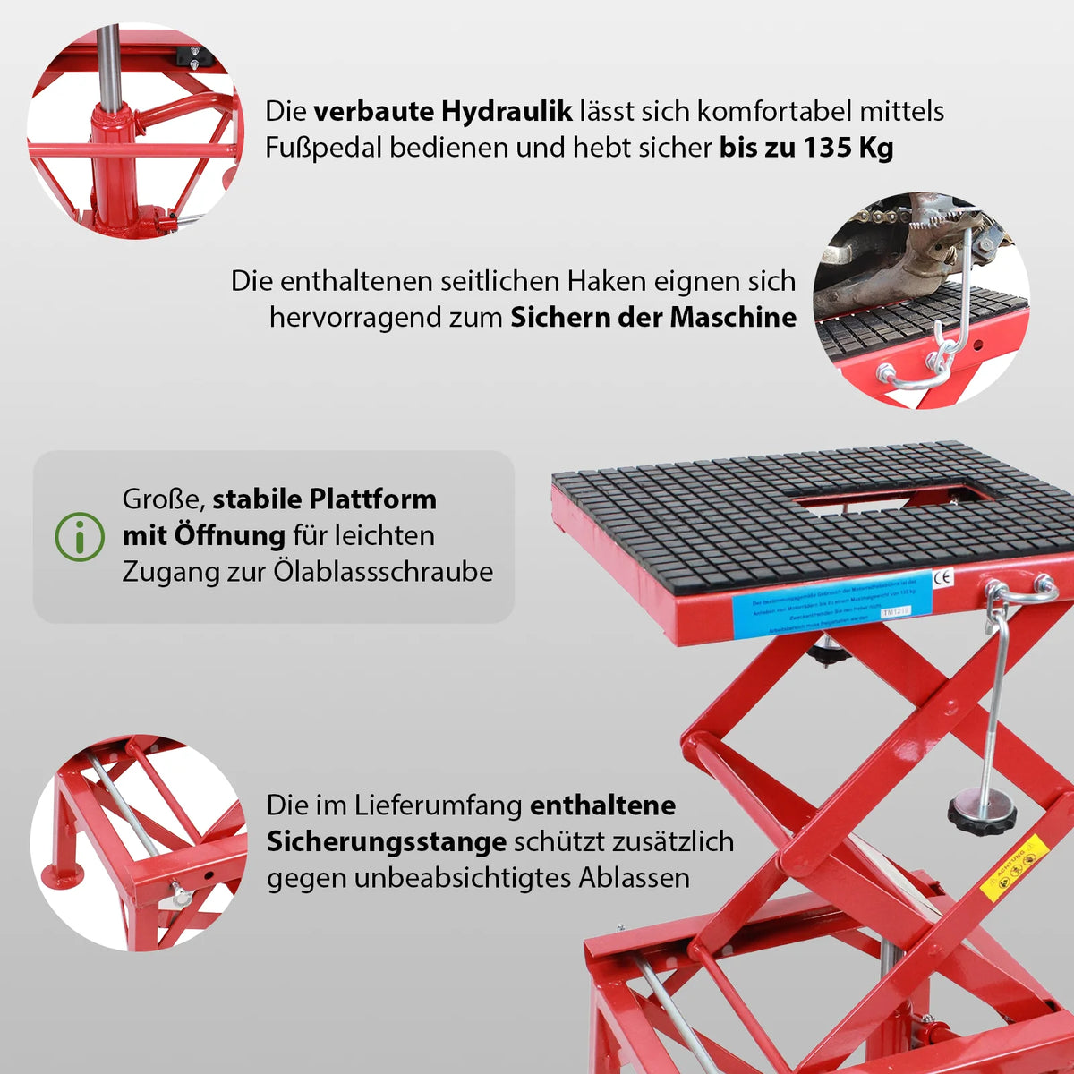 Motorkrik 135 kg Motorhefbrug 340 - 870 mm Montagestandaard Montagebok