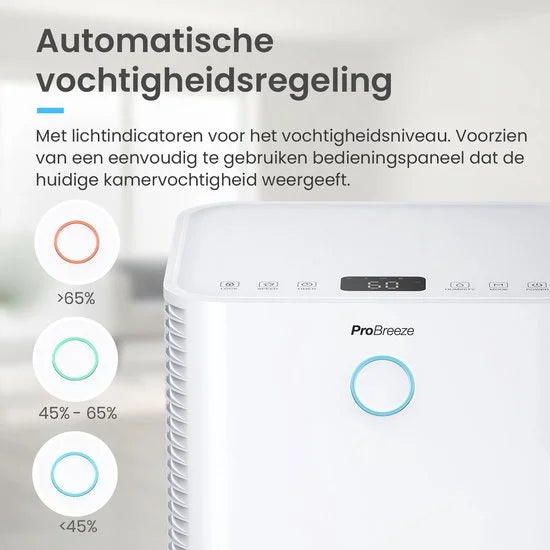 12 L/Dag Luchtontvochtiger – Automatische Vochtigheidssensor en Display – 24-Uurs Timer, Was drogen en Slaapstand – 2L Watertank en Doorlopende Afvoer – Vocht en Schimmel Verwijderen