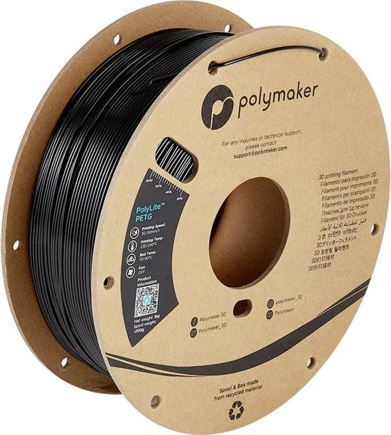 Polymaker PB01001 PolyLite Filament PETG Hittebestendig, Hoge treksterkte 1.75 mm 1000 g Zwart 1 stuk(s)