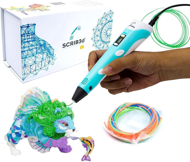 P1 3D Printing Pen with Display - Includes 3D Pen  3 Starter Colors of PLA Filament  Stencil Book + Project Guide  and Charger