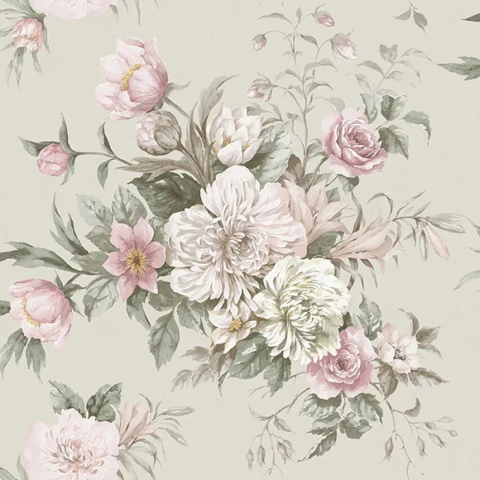 Bloemen boeketten romantische stijl behang in pasteltinten