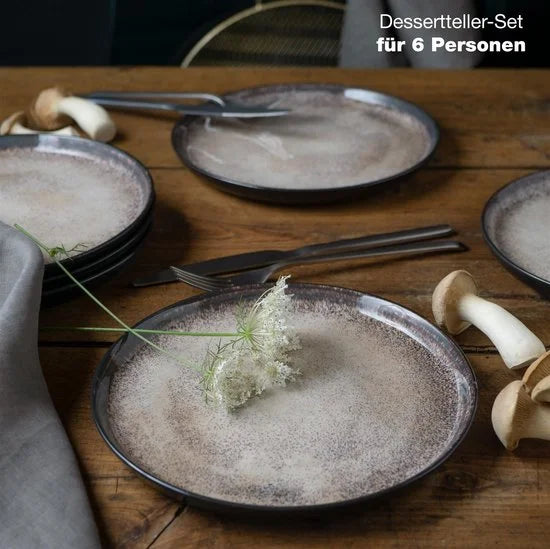 VIDA 6-delige Dessertborden Set - Beige Porselein Borden voor 6 Persoons 20cm