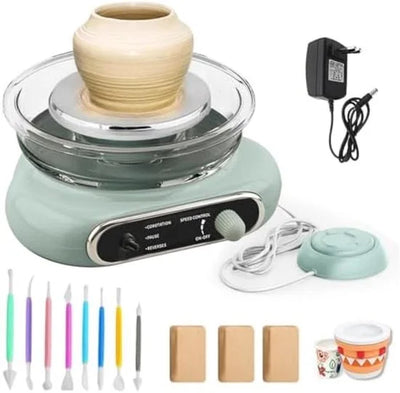 Mini Elektrische Pottenbakkersschijf 4,7 inch met Voetpedaal - Verstelbare Snelheid 0-200 RPM - Complete Set met 8 Gereedschappen en 3 Kleiblokken - Beginners