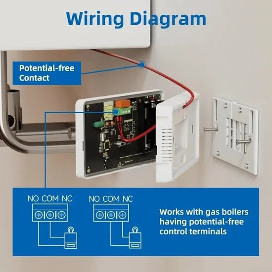Slimme Thermostaat voor Gasboiler - Programmeerbare Thermostaat met Afstandsbediening voor Verwarming en Koeling