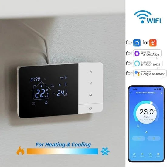 Slimme Thermostaat voor Gasboiler - Programmeerbare Thermostaat met Afstandsbediening voor Verwarming en Koeling