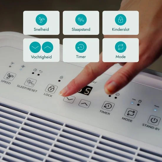 Luchtontvochtiger - 25L per Dag - Incl. Was-droog Functie - Geschikt voor Woonkamer, Slaapkamer, Kelder & Badkamer - Dehumidifier - Wit