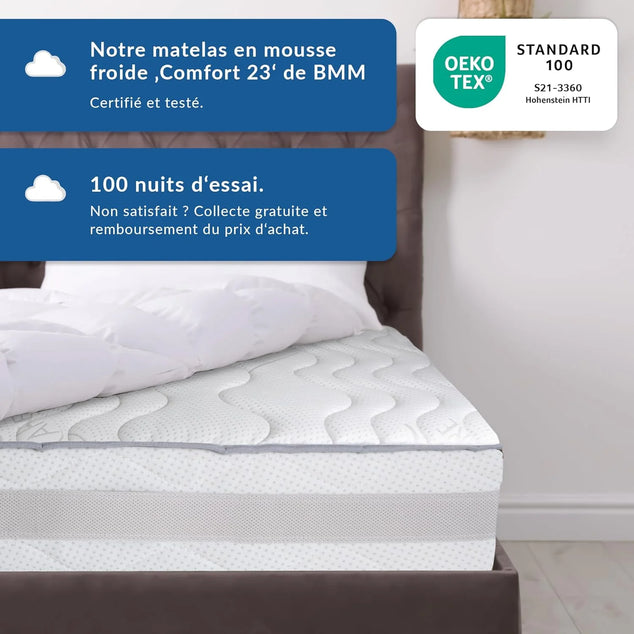 Komfort-matras 23 140 x 200 cm H3 stevig/matras in Oeko-Tex gecertificeerd koudschuim 7-zone orthopedisch matras Hoogte 23 cm Matras gemaakt in Duitsland