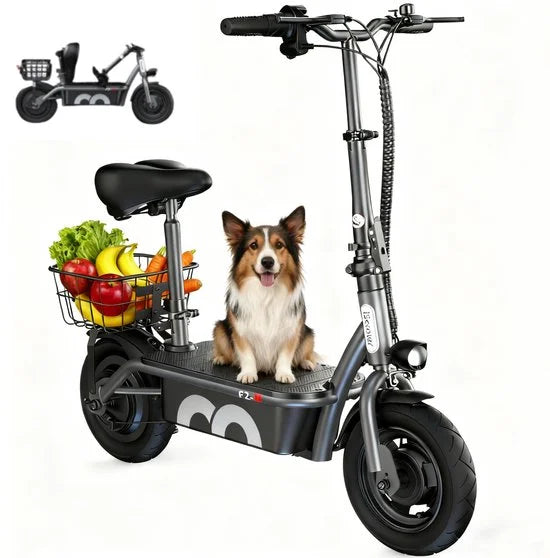 Elektrische scooter met zitje - iScooter F2 - 500W - Actieradius 25-30 km - 36V 7,8Ah - 25 cm - Grijs