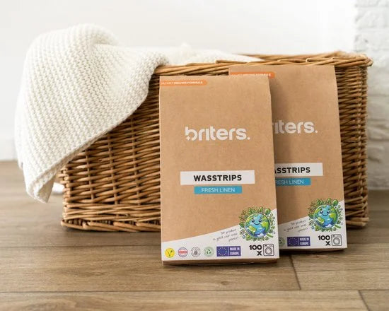 Europese Briters Wasstrips - Dé nieuwe standaard in Wasmiddel - V-Label gecertificeerd (vegan) - Dermatest goedgekeurd (hypoallergeen) - Biologisch afbreekbaar
