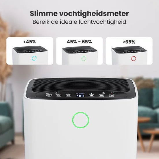 Luchtontvochtiger - Compact Series - 12L per dag - 2L Waterreservoir - Was-droog functie - Slaapkamer, Badkamer en Woonkamer - Vochtopnemer voor in Huis - Dehumidifier - Wit