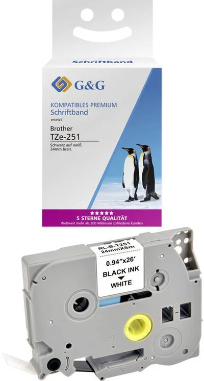 Labeltape BB-B-G-251 Compatibel vervangt Brother TZe-251 Tapekleur: Wit Tekstkleur: Zwart 24 mm 8 m
