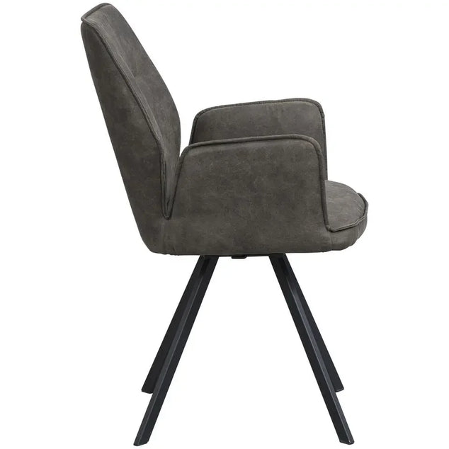 2st Eetkamerstoel Raffy met Armleuning – Stof Antraciet – 87 x 61 x 52 cm