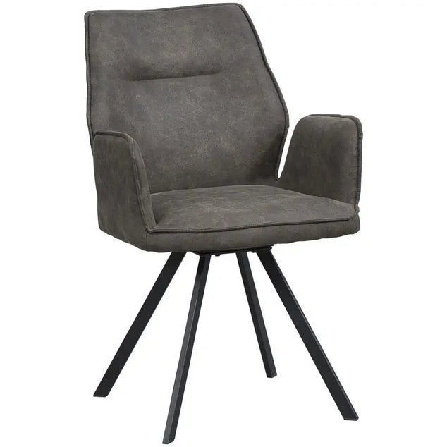 2st Eetkamerstoel Raffy met Armleuning – Stof Antraciet – 87 x 61 x 52 cm
