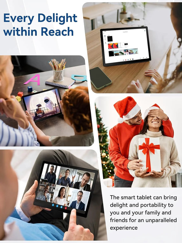 Tablet 10 inch with eight-core Android 14, 14 GB RAM + 64 GB ROM, AI cloud album and 8 kinds of white noise, 5 MP + 8 MP camera, Wi-Fi 6 and BT 5.3 (Black)
