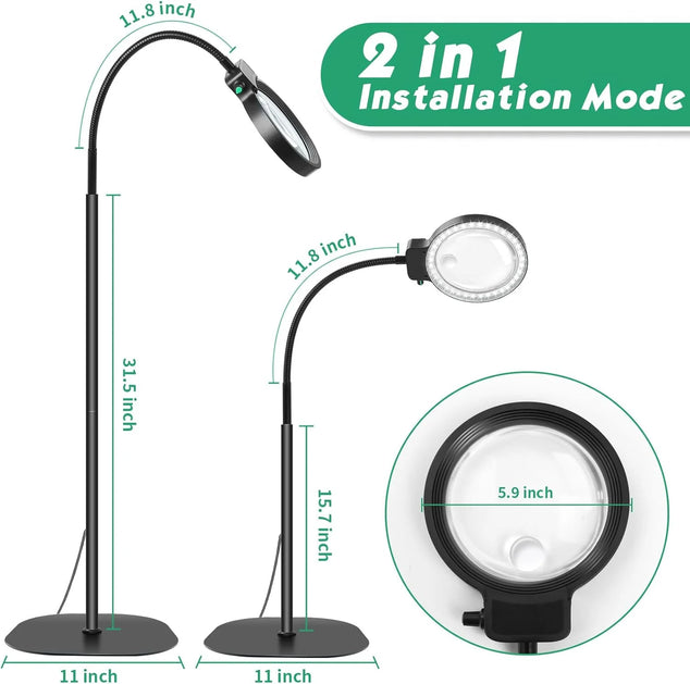 5X 10X vergrootglas met licht en standaard, 2-in-1 vergrootlamp met 36 instelbare helderheids-LED's, flexibele zwanenhals staande vergrootlamp voor nauwkeurig werk, knutselen, lezen