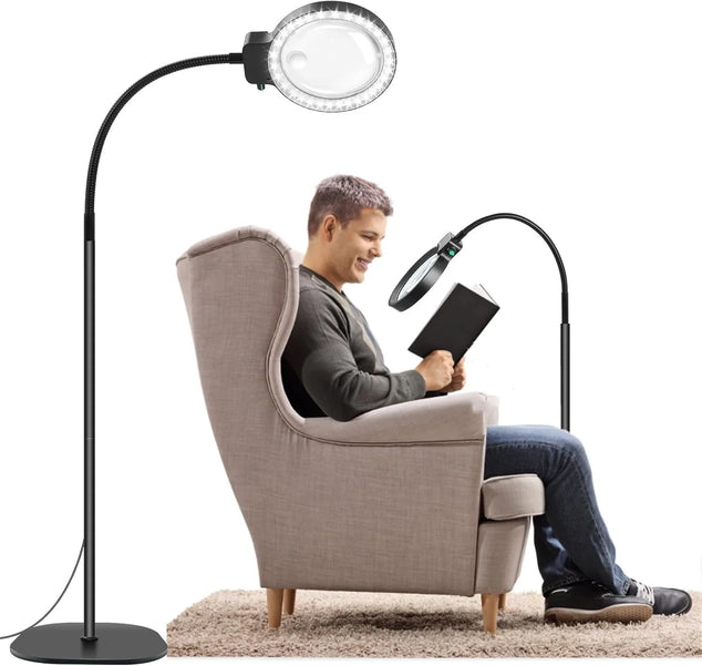 5X 10X vergrootglas met licht en standaard, 2-in-1 vergrootlamp met 36 instelbare helderheids-LED's, flexibele zwanenhals staande vergrootlamp voor nauwkeurig werk, knutselen, lezen