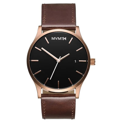 Watches Rose Gold Case with Brown Leather Strap Men's Watch