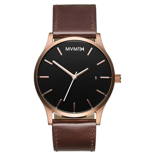 Watches Rose Gold Case with Brown Leather Strap Men's Watch