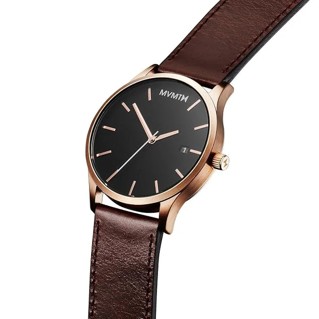 Watches Rose Gold Case with Brown Leather Strap Men's Watch
