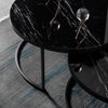Salontafel Set van 2 - Marmer Look - Ø80 / Ø 80 / Ø 45 cm Black - Bijzettafel - Tafel Rond - Marmerlook MDF