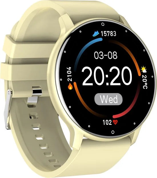 Fit 5 - Smartwatch dames - Smartwatch Heren - Stappenteller - Full Screen - Fitness Tracker - Activity Tracker - Smartwatch Android & IOS - crème